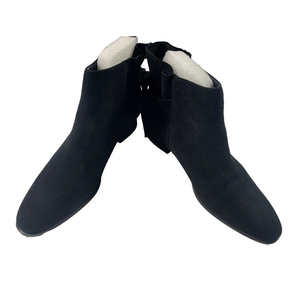 Aerosoles Ankle Boots Size 10.5 Black Suede Crosswalk Tie Back Comfort 1.5" heel